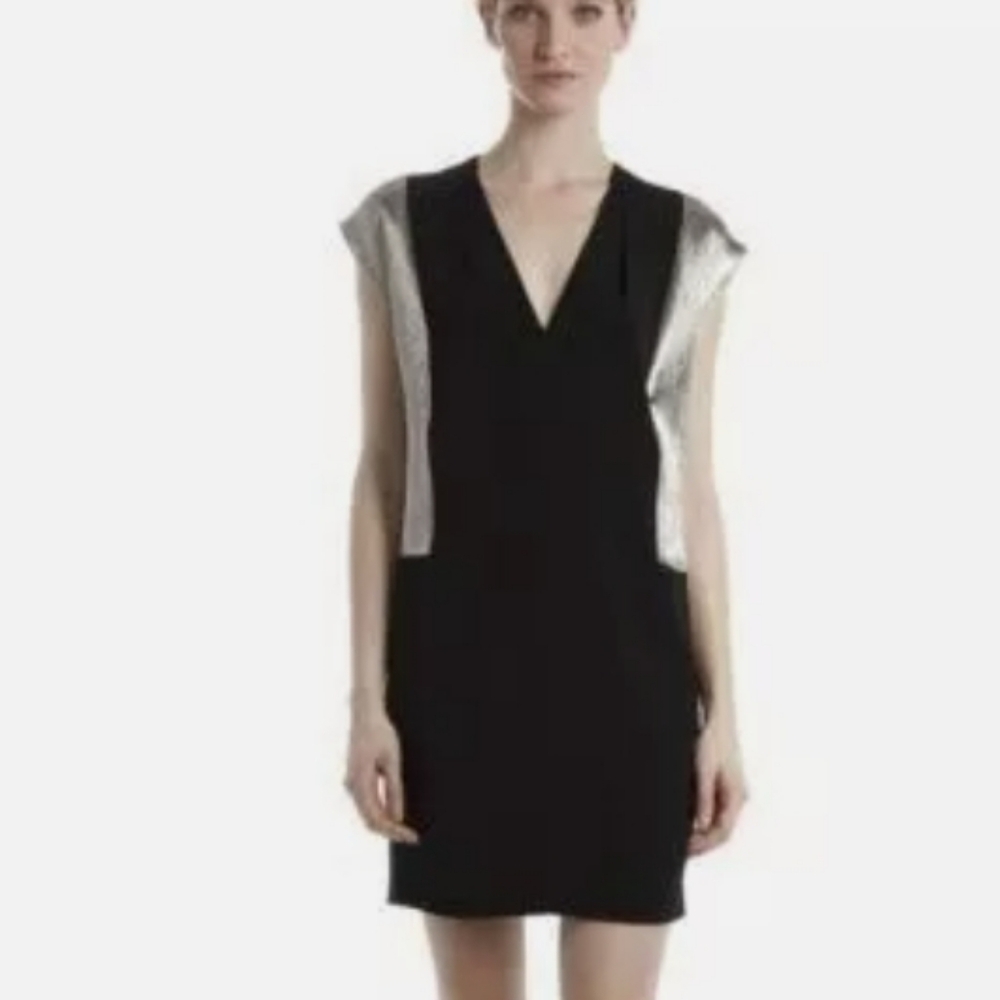 Sandro Romance Black Dress Shift Silver Metallic Sleeveless Mini